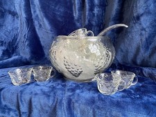 Indiana Glass CELEBRATION Clear 10 pc Punch SET Bowl 8-Cup Ladle w Original Box