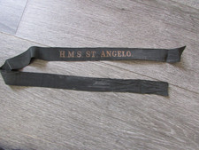 H.M.S St Angelo DOT Early Royal Navy Naval Cap Band Tally