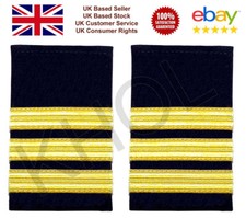 Three Bar Black Pilot Airline Merchant Marine Epaulette, Gold Strips Epaulettes
