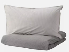 IKEA BLAVINDA Single/Double Duvet Cover Set Light Grey Stripe/Chambray BRAND NEW