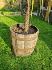 3/4 GENUINE OAK HALF WHISKY BARREL WOODEN GARDEN PLANTER  60CM TALL X 60CM WIDE