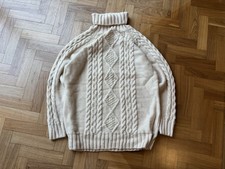 WoolOvers Turtleneck Pure New Wool Aran Cable Knit Fisherman Jumper Mens XL