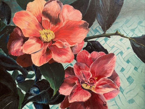Vintage oil painting camellia - oil,
