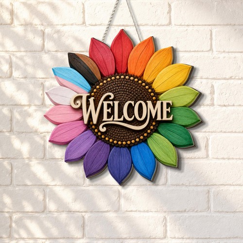 Rainbow sunflower welcome - rainbow,