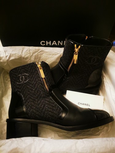 Chanel black tweed leather - &,