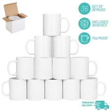 36 x Sublimation Mugs 11oz White Large Handle Coated Heat Press + 36 Gift Boxes