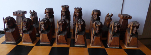 Hand carved wooden chess set - chess,