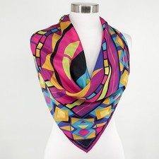 Vintage Oscar De La Renta Geometric Multi Color Silk Scarf 34” Square