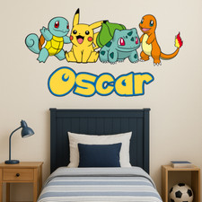 Kids Custom Personalised POKEMON Name Sticker Bedroom Nursery Wall Decal Boys