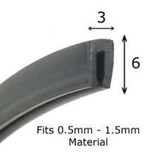 Small Rubber U Channel Edging Trim Seal 6mm x 3mm from The Metal House Per Metre