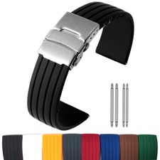 Silicone Rubber Watch Strap Band Waterproof Deployment Clasp 18mm 20mm 22mm 24mm