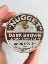 Nugget Dark Brown (Dark Tan) Stain Shoe Polish Tin Vintage 