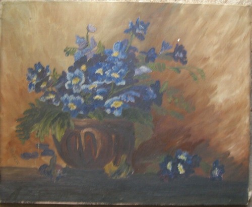Oil painting gentian vase - in,