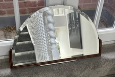 1920s Bevelled Edge Art Deco Original  Wall Mirror with Walnut Trim