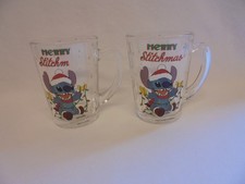 VINTAGE PAIR OF DISNEY MERRY STITCHMAS STITCH HOT CHOCLATE GLASS MUGS PYREX