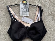 BNWT M & S SET OF 3 BLACK WHITE & NUDE FULL CUP NON WIRED COTTON MIX BRAS - 32D!