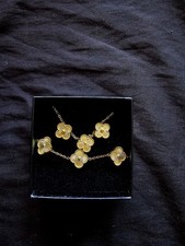 Cleef Set Of Necklace Bracelet And Earrings. Gold Colour