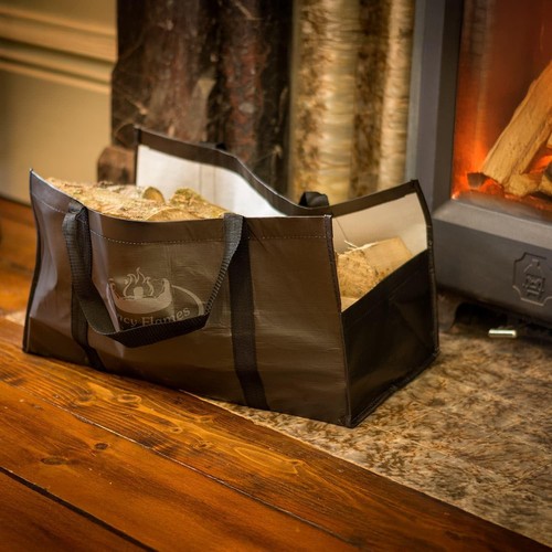 Black firewood log carrier bag - firewood,