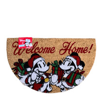 Disney Christmas Santa Mickey Mouse Minnie half round coir doormat red rug 18x30