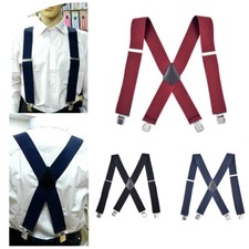 50MM MENS XXL WIDE HEAVY DUTY X SHAPE BRACES ELASTIC SUSPENDERS TROUSER CLIPS