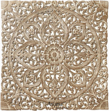 Floral Wood Carved Wall Art Panel. Decorative Bali Asian Home Decor Headboard (2