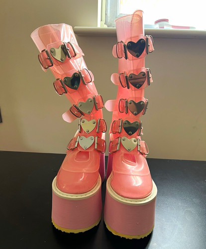 Demonia pink pvc - demonia, mid-calf