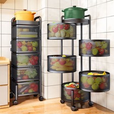 Kitchen Rotating Trolley Shelf Vegetable Fruit Basket Storage Rack Square Holder