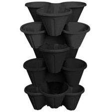 Pot Planter Black 6Pc Trio Stacking Stackable Garden Plastic Plant Strawberry 