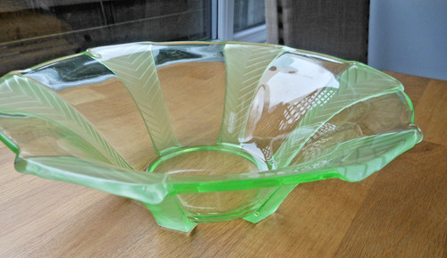 Uranium glass green bowl - glass,