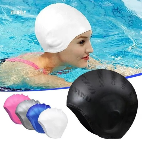 Silicone swimming cap with ear - with,