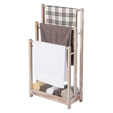 3-Tier Freestanding White Wooden Towel Rack with 3 Bars for Bathroom Storage