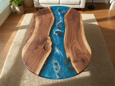 Handcrafted Blue Epoxy Dining Table Top – Modern Resin River Table for Dining