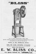 EW BLISS Co; London; Straight Sided Power Press -Antique Engineering Advert 1909