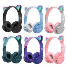 Kids Children Headphones Wireless Bluetooth Headset LED Lights Cat Ear Earphone