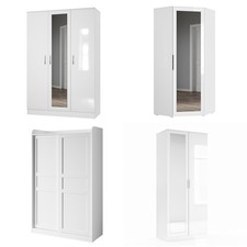 High Gloss Bedroom Wardrobe Mirror 2/3 Door Storage Cupboard with Hanging Rails
