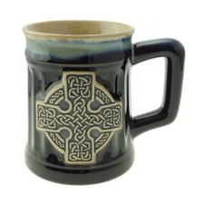 Scottish Embossed Celtic Cross Design Hot And Cold Stoneware Mug 500ml - Black