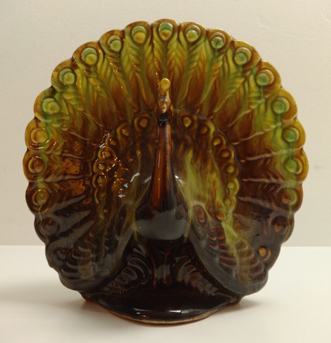 Majolica pottery peacock vase - pottery,
