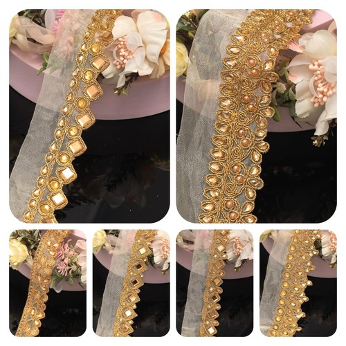 Gold beaded sequin lace trim - gold,