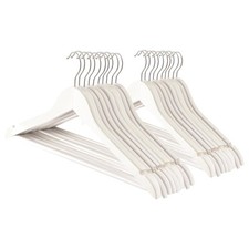 20x White Wooden Coat Hangers Strong Adult Suit Clothes Hanger with Trouser Bar