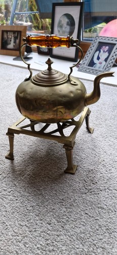 Antique brass kettle stand - kettle,