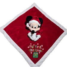 Disney Baby's 1st Christma Mickey Mouse Plush Security Blankie Baby Comforter