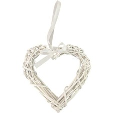 White Open Wicker Heart with Ribbon - 20cm or 25cm - Hanging Home Decoration