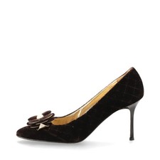 Chanel Camelia Velour Pumps 38 Ladies' Brown