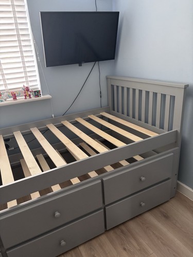 Grey wooden single bed - grey, with