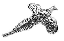 Small Pheasant Bird Pin Badge (Artisan English Silver Pewter Brooch in pouch)
