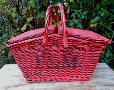 Fortnum & Mason Red Huntsman Picnic Hamper, 2 Handles & Twin Flap Wicker Basket