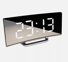 LED Curved Digital Alarm Clock usb Temperature Mirror Display Snooze Bedside