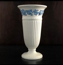Wedgwood Queensware Embossed Blue on White Vase 17 cm