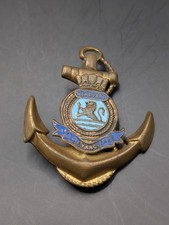 WWII BRASS & ENAMEL ANCHOR SWEETHEART BROOCH - HMS VANGUARD. VINTAGE BRITISH 