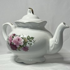 Vintage Arthur Wood & Son Teapot, Staffordshire, England Roses #6304 Bone China